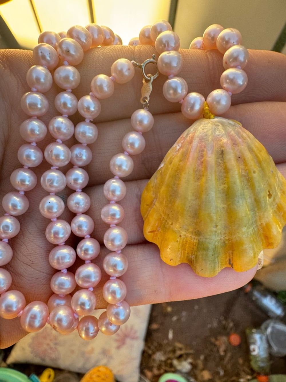 Rare Hawaii solid 10k gold genuine pearl/sunrise shell necklace-for royalty - Picture 4 of 15